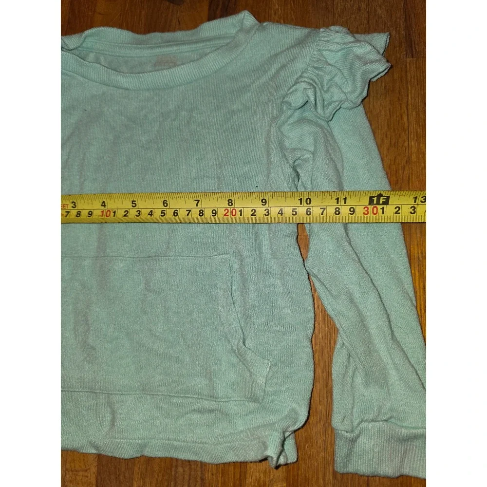 Falls Creek Kids Girls 2T Mint Green Knit Ruffle Shoulder Kangaroo Pocket Top